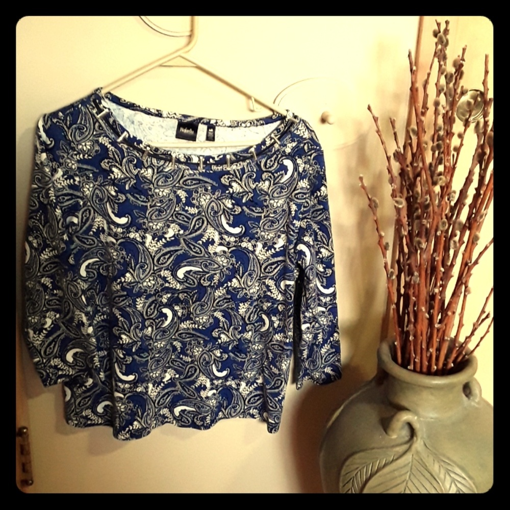 Rafaella blue Paisley top sz L